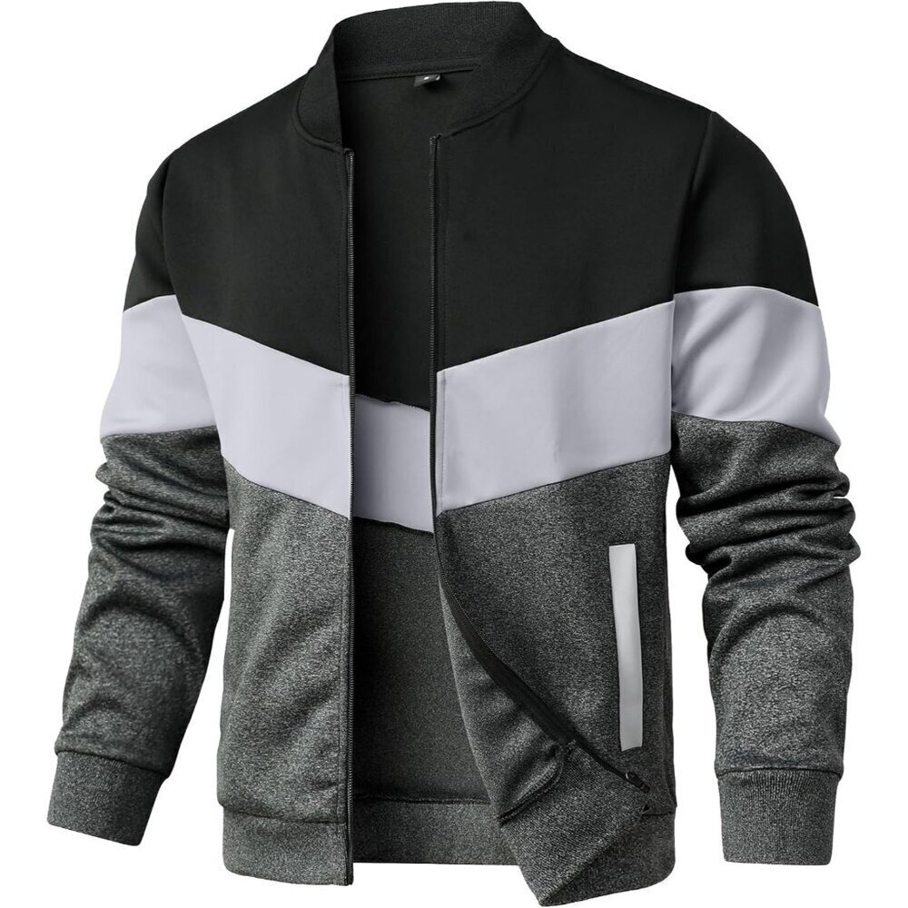 🆕Men's Black/Light Gray/Gray Lightweight Jacket Block Casual Bomber Jacket